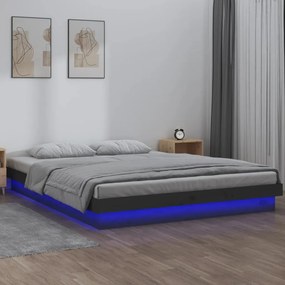 vidaXL Bedframe LED massief hout grijs 140x190 cm