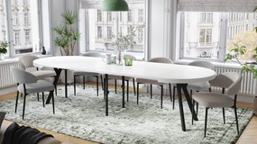 EXPANSO Wit mat/zwarte poten - GROTE RONDE TAFEL Ø110 UITBREIDBAAR TOT 310 cm met Y-POTEN LOFT/INDUSTRIAL