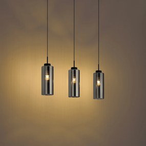 Modern railsysteem zwart met 3 hanglampen smoke glas 1-fase - Iconic Laura