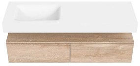 Zaro Alan badmeubel 140cm washed oak 2 lades met vrijhangende wastafel cloud links zonder kraangat talc