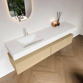 Zaro Alan badmeubel 180cm sand 2 lades met vrijhangende wastafel cloud links 1 kraangat talc