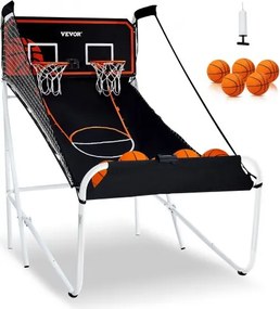 VEVOR Opvouwbaar basketbalspel voor binnen voor 2 spelers, basketbalmachine, basketbalstandaard met 5 ballen en 8 spelmodi, 2 basketbalringen en opblaaspomp, voor kinderen en volwassenen (zwart-wit)