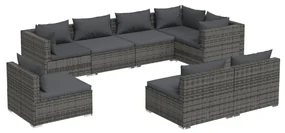 vidaXL 8-delige Loungeset met kussens poly rattan grijs