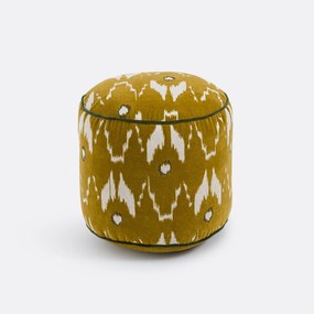 Fluwelen poef, diameter 35 cm, katoen, geborduurd met Ikat-motieven, ASTANA