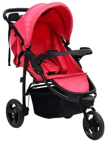 vidaXL Kinderwagen met 3 wielen staal rood en zwart