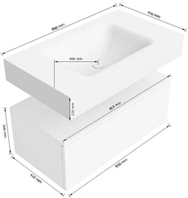 Zaro Alan badmeubel 80cm urban 1 lade met vrijhangende wastafel cloud midden 1 kraangat urban