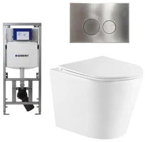 QeramiQ Dely Toiletset - 36.3x51.7cm - diepspoel - rimless - Geberit UP320 Burda inbouwreservoir - softclose toiletzitting - steel bedieningsplaat - ronde knoppen - wit glans SW543431/0701131/SW706194
