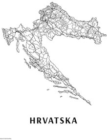 Kaart Hrvatska black & white