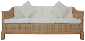 vidaXL Driezitsbank met kussens natuurlijk rattan