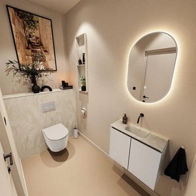 MONDIAZ TURE-DLUX 60cm toiletmeubel Linen. EDEN wastafel Ostra positie midden. Zonder kraangat. TUREDX60LINM0OST