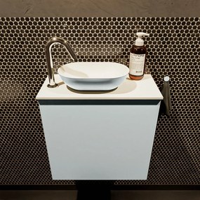 Mondiaz Fowy toiletmeubel 50cm clay met lichtgrijze waskom links en kraangat