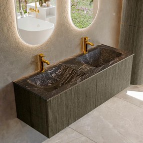 Mondiaz Kurve-dlux 130cm badmeubel shadow met 2 lades en wastafel leaf dubbel 2 kraangaten lava