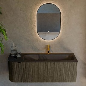 Mondiaz Kurve 125cm badmeubel ronding links shadow met 1 lade en deur en wastafel big medium kraangat rechts urban