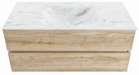 Mondiaz Vica DLux badmeubel 110cm washed oak 2 lades met wastafel opalo midden 1 kraangat