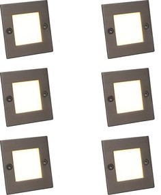Set van 6 moderne inbouwspots staal incl LED - Square 7