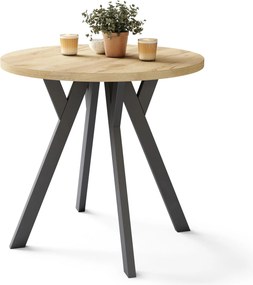 ALMO 80 Eiken Craft Goud / zwarte poten – ronde tafel met Y-poten, loft/industrieel voor keuken, woonkamer en eetkamer