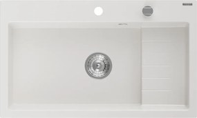 Mexen Omar granit gootsteen 1-komerig 800 x 480 mm, wit, sifon chroom - 6520801005-20
