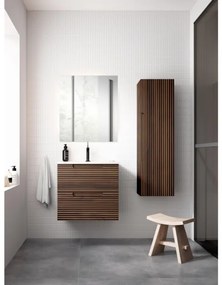 Adema Prime Balance Badkamermeubelset - 60x55x45cm - 1 rechthoekige keramische wasbak wit - 1 kraangat - 2 lades - rechthoekige spiegel - noten SW724610/SW804530/SW1027165