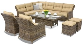 Toledo Apetito 7 Lift technorattan tuinmeubelen + 2 Garden Point poefs bruin