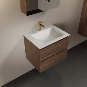 Mondiaz Aivy badmeubel 60cm mocha met wastafel solid surface talc midden 1 kraangat en spiegelkast