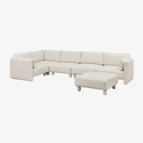 5-delige Modulaire Hoekbank En Poef In Artemisa Bouclé Stof Crèmebeige Boucléstof - Sklum