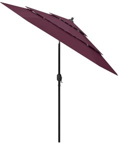 vidaXL Parasol 3-laags met aluminium paal 2,5 m bordeauxrood