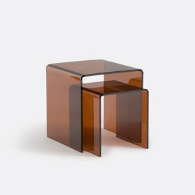 Set van 2 nestbare bijzettafeltjes van gehard glas, Joan