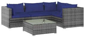 vidaXL 5-delige Loungeset met kussens poly rattan grijs