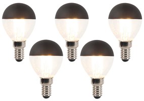 Set van 5 E14 dimbare LED filamentlamp kopspiegel P45 zwart 300 lm 2700K