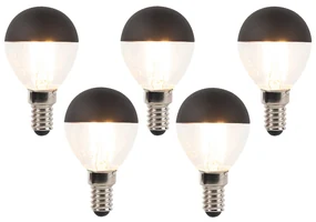 Set van 5 E14 dimbare LED filamentlamp kopspiegel P45 zwart 300 lm 2700K