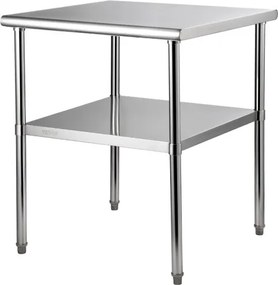VEVOR Commerciële roestvrijstalen tafel 76,2 x 76,2 x 91,4 cm, roestvrijstalen werktafel met twee lagen, snijtafel gastro, draagvermogen 226 kg + 136 kg, commerciële keukentafel, voorbereidingstafel, keukenmeubilair