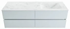 Mondiaz Vica DLux badmeubel 150cm clay 4 lades met wastafel opalo rechts zonder kraangat