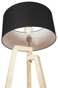 Moderne vloerlamp hout met zwarte kap 45 cm - Puros Landelijk / Rustiek, Modern E27 cilinder / rond Binnenverlichting Lamp