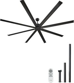 VEVOR 243 cm plafondventilator zonder licht, 6-snelheden afstandsbediening, 8 aluminium bladen, omkeerbare DC-motor, ventilator voor slaapkamer, woonkamer, terras, binnen/buiten, zwart