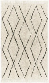 Handgetuft katoenen vloerkleed Bina met ruitjesmotief en franjes