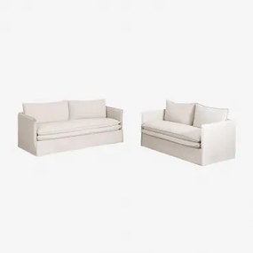 Grace Linnen- En Katoenen Woonkamer Set Met 2-zits- En 3-zitsbank Stof Beige - Sklum