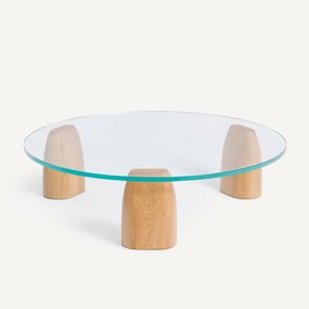Ronde salontafel met drie poten in eik en glas, Clay
