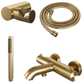 Brauer Stripe thermostatische badkraan met wandhouder en staafhanddouche messing geborsteld PVD