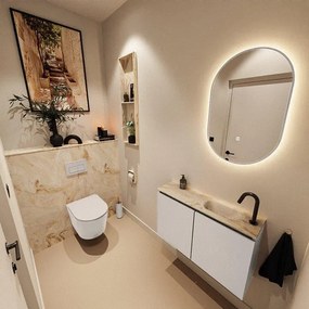 MONDIAZ TURE-DLUX 80cm toiletmeubel Linen. EDEN wastafel Frappe positie rechts. Met 1 kraangat. TUREDX80LINR1FRA