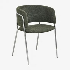 Nalon Gestoffeerde Eetkamerstoel Grijs – Chroom & Bouclé Leger Groen - Sklum