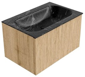 Mondiaz Kurve-dlux 70cm badmeubel oak met 1 lade en wastafel big small midden zonder kraangat lava