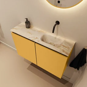 Mondiaz Ture DLux toiletmeubel 80cm ocher met wastafel frappe rechts zonder kraangat