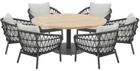 Arezzo Saba low dining tuinset 160xH75 cm rond 7 delig teak rope