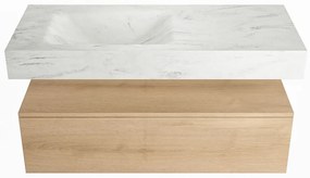 Mondiaz Alan DLux badmeubel 110cm washed oak 1 lade met wastafel opalo links 1 kraangat