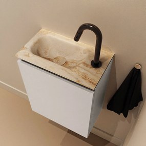 Mondiaz Ture DLux toiletmeubel 40cm linen met wastafel frappe links met kraangat