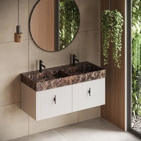 Muebles Zahora badmeubel ribbelfront 120cm wit mat met Dark Emperador wastafel met kraangaten