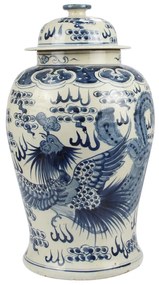 Fine Asianliving Chinese Gemberpot Blauw Wit Porselein Handgeschilderd Draak Phoenix D27xH47cm