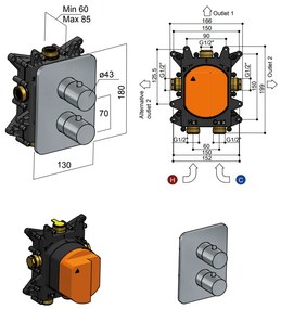 Hotbath Gal inbouwthermostaat 2-wegs zwart mat