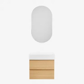 Badkamermeubelset Van Hout En Essenhoutfineer Met Geïntegreerde Wastafel Ona Natuurlijk Hout & Ovaal Met Opbergruimte Zwart 50x90 Cm Oricsa & - Sklum