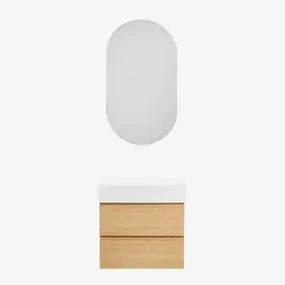 Badkamermeubelset Van Hout En Essenhoutfineer Met Geïntegreerde Wastafel Ona Natuurlijk Hout & Ovaal Met Opbergruimte Zwart 50x90 Cm Oricsa & - Sklum